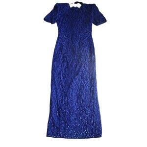 Laurence Kogan New York Blue Evening Gown Petite Small|Sequin Formal Dress